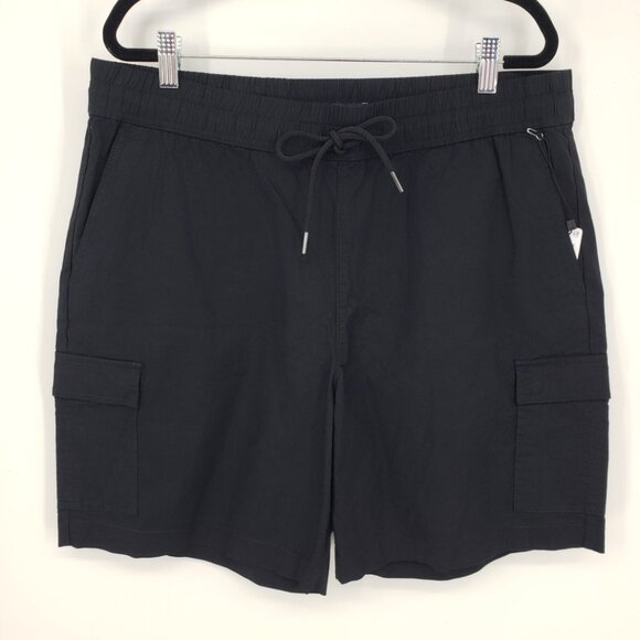 Express Pull on Cargo Shorts L Mens Elastic Drawstring Waist Cotton Black NEW - Picture 1 of 10